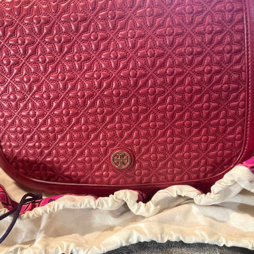 Tory Burch Burgundy Quilted Crossbody Bag